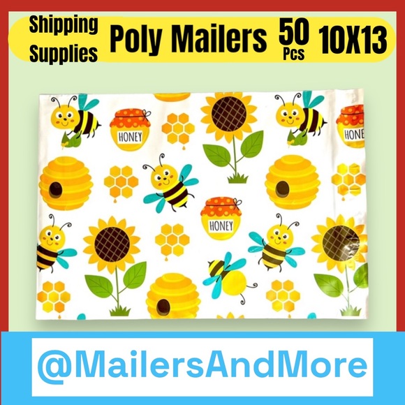 50 10X13 Poly Mailers Honey Bee Sunflower, Shipping Envelopes PRICE IS FIRM - Picture 3 of 3